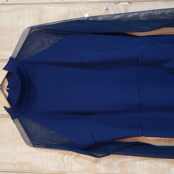 Chiara Boni NWT La Petite Robe Maylys Illusion Sleeve Navy Maxi Gown Dress Sz 16 - Picture 5 of 11